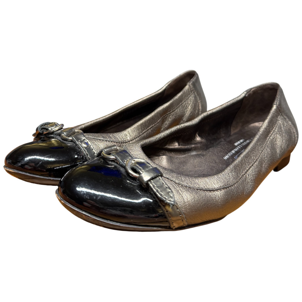 AGL Attilio Giusti Leombruni Women 37.5/US 7. 5 Flats Black Patent Silver Buckle